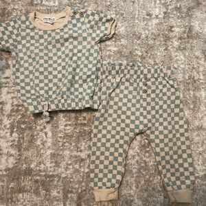 Rabbit+ Bear Blue and Cream Checkered Kids Matching Set size 12M